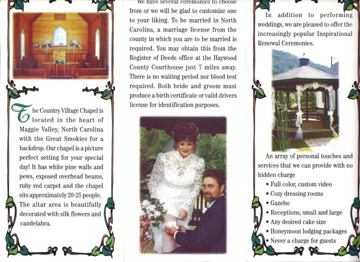 Trash: The brochure for Miss Carolina’s Country Wedding Chapel in Maggie Valley, North Carolina.