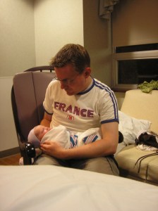 Dustin holds Fiona for the first time, at about 2.00 in the morning on 15 July 2010. Fiona had been born at 1.40.