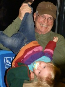 Fiona with her Papa on the B52 bus.