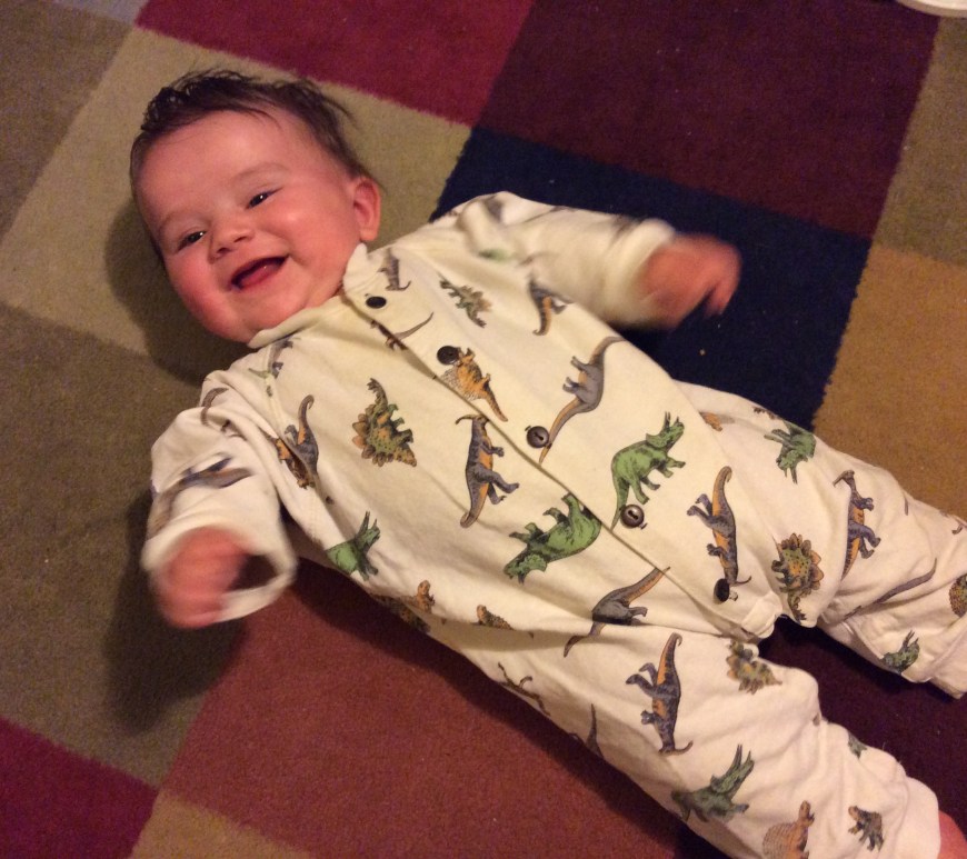 Colin in dinosaur pajamas